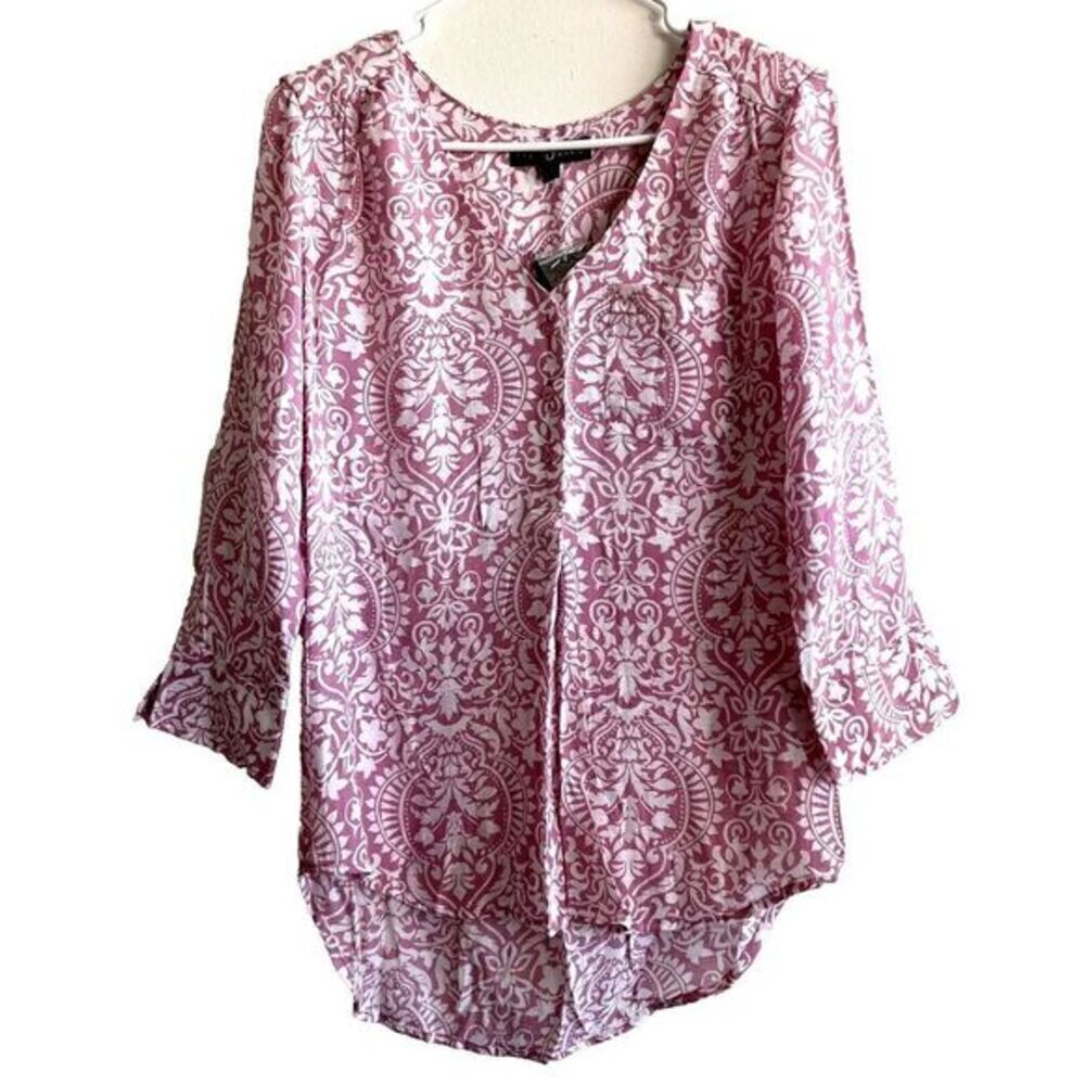 FRED DAVID Women's 3/4 Sleeve High-low Blouse Pink/White Size‎ S Rayon/Polyester